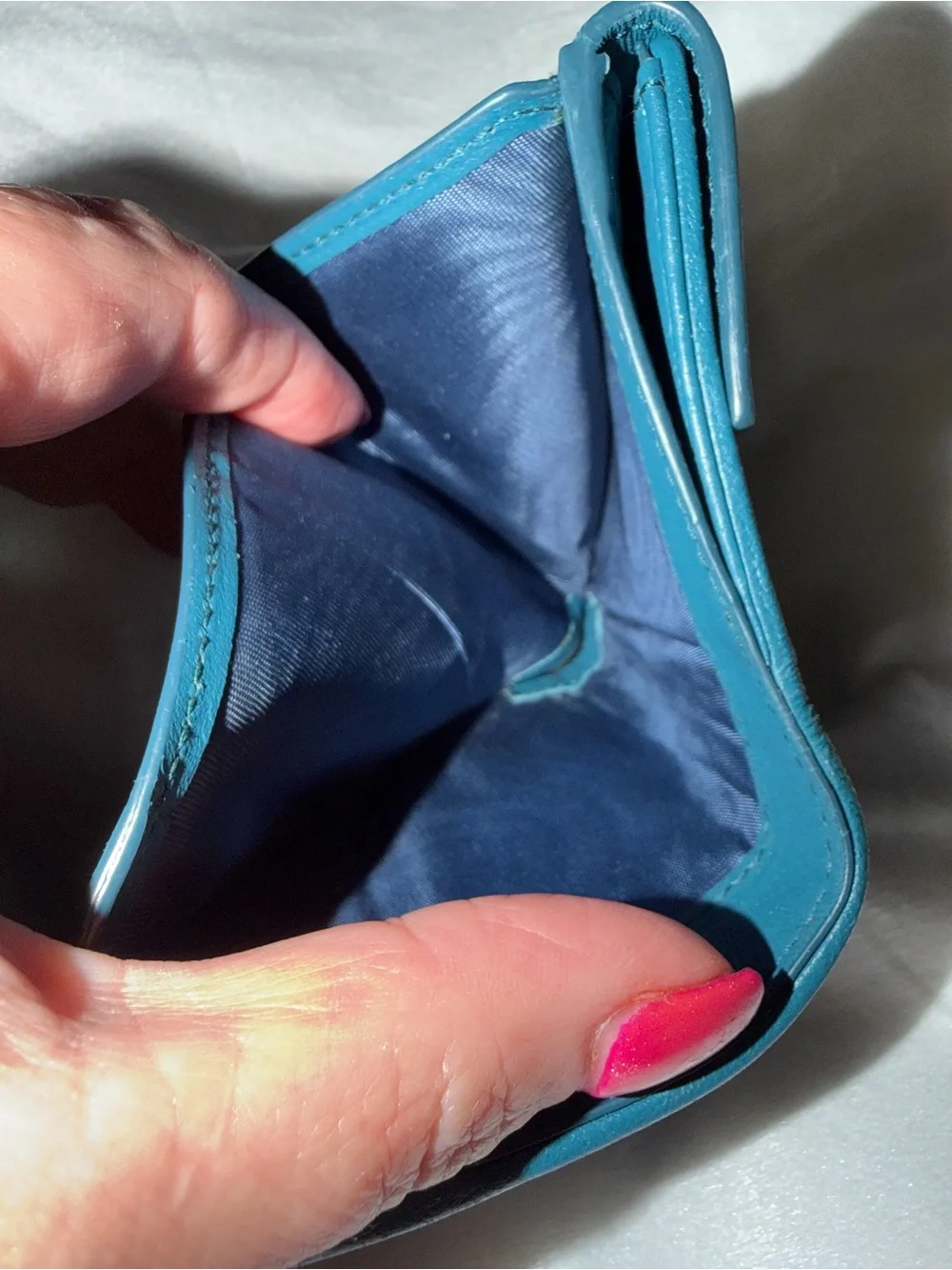 Dior Cannage Leather Double Flap Compact Teal Blue Wallet w/Gold-tone DIOR Charm